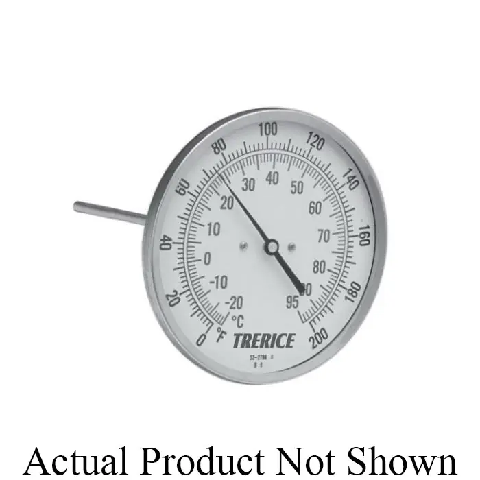 Trerice B832-04-04 Bi-Metal Thermometer, 3 in Dial, 1/2 in NPT Connection, 4 in L Stem, 0 to 200 deg F