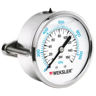Weksler BY12YPP4CW Stainless Steel Cased Liquid Filled Pressure Gauge