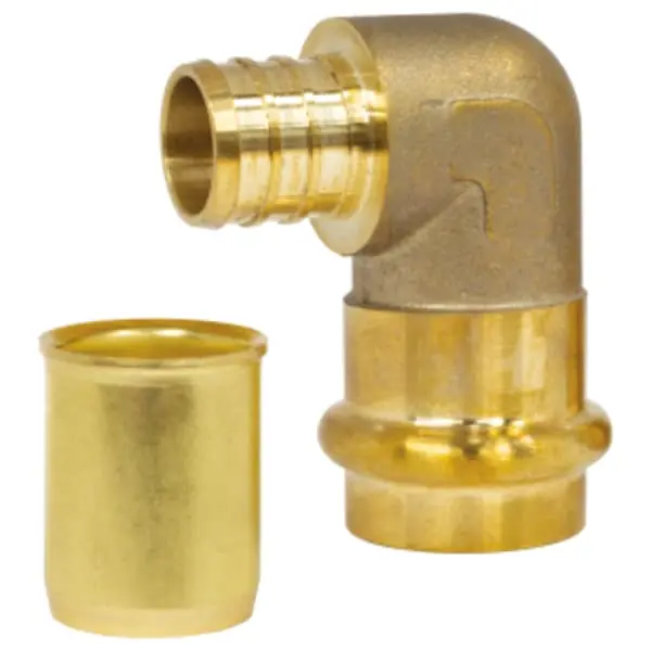 Webstone H-16823W 3/4 PEX Crimp x Copper Press Brass Transition Elbow w/ Copper Tube Stiffener Lead Free