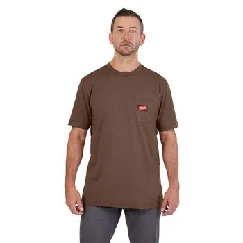 Milwaukee Tool 605BR-S T-Shirt Gridiron Pocket Short Sleeve Brown Small