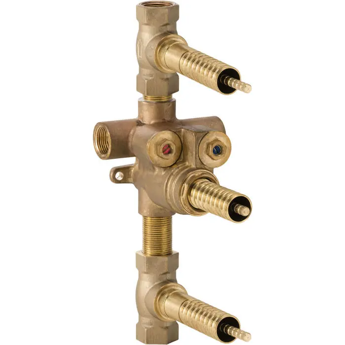 DXV D35005532.191 Rough-In Valve 3 Handle Thermostatic with 2 Volume Control 3/4 Inch NPT Forged Brass