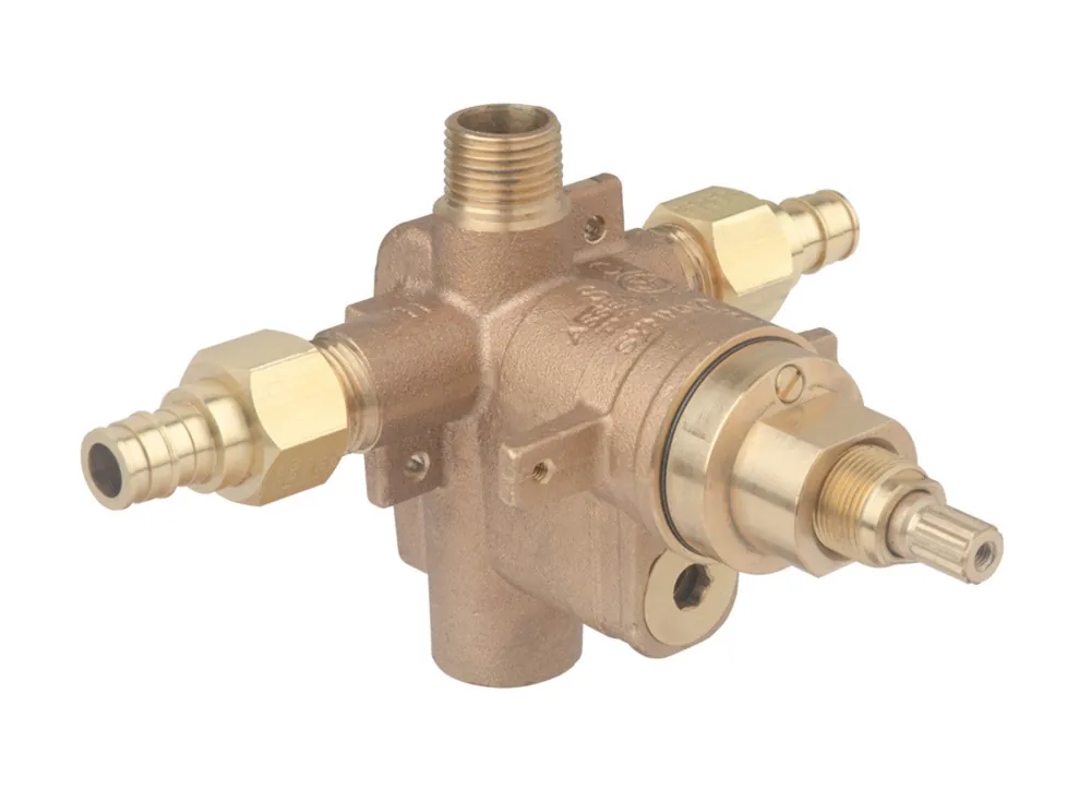 Symmons S262P2BODY Pressure Balance Valve Body with PEX Expansion Fittings 1/2 Inch IPS Brass Bronze and Stainless Steel with Integral Diverter 4 Port