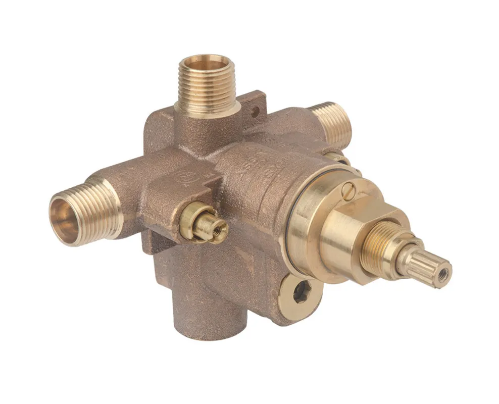 Symmons S262XCHKSBODY Pressure Balance Valve Body with Integral Check Stops 1/2 Inch IPS Brass Bronze and Stainless Steel with Integral Diverter and Service Stops 4 Port