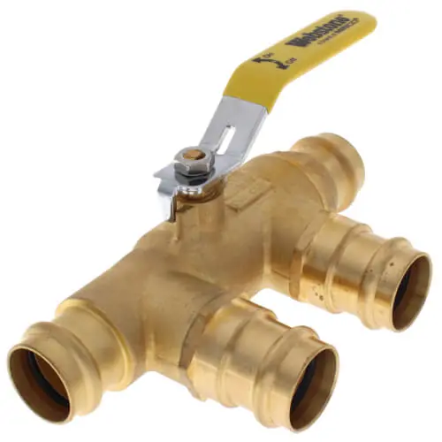 Webstone 88644 1 x 1 Press Full Port Brass Ball Valve w/ Reversible Handle Purge Tee