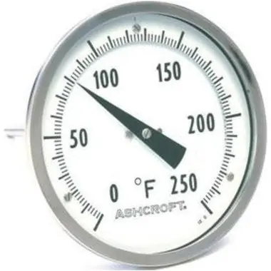 Ashcroft 50EI60R0600250 Thermometer Dial Bi-Metal 0 to 250 Degree Fahrenheit 5 Inch Dial 1/2 Inch NPT Rear 6 Inch Stem