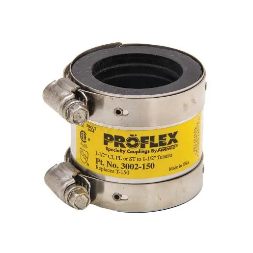 Fernco 3002-215 Proflex 2 x 1-1/2 in. Cast Iron x Tubular Flexible Coupling