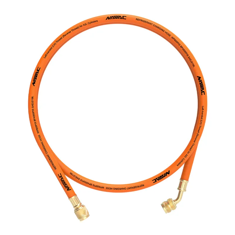 NAVAC NH5L 1/4 A2L Compatible Refrigerant Charging Hose Left-Hand Reversed Thread - 5ft Orange