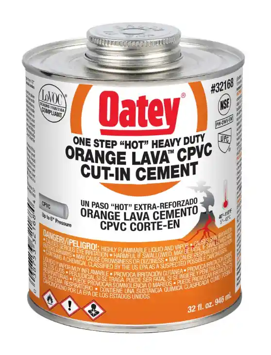 Oatey 32168 32 oz Fast Set Plastic Orange Pipe Cement
