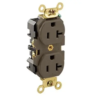 Leviton 5362 Industrial Specification Grade Extra Heavy-Duty Straight Blade Duplex Receptacle 20-Amp 125-Volt NEMA 5-20R Brown