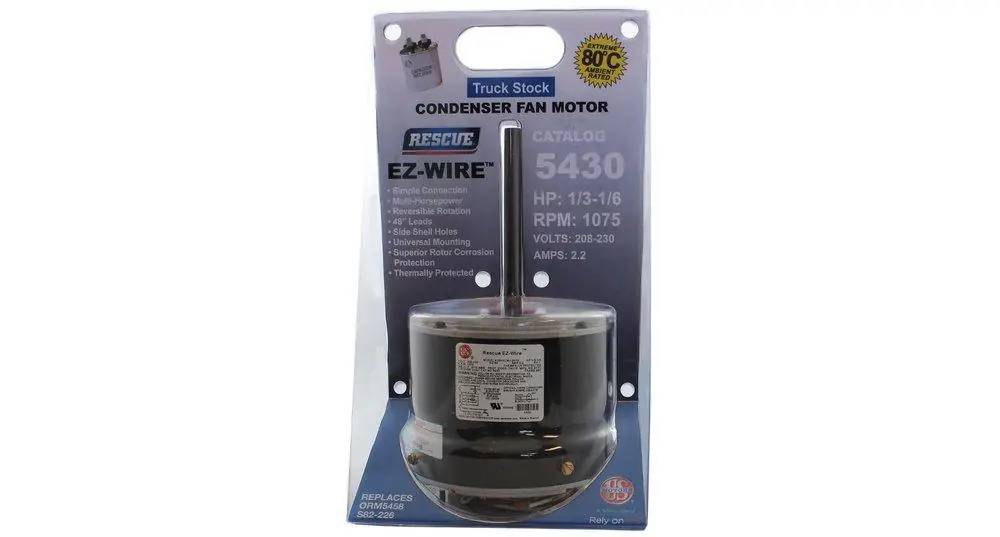US Motors 5430 Rescue EZ-Wire 1/6 - 1/3 HP 1075 RPM 208/230V Single Phase Condenser Motor