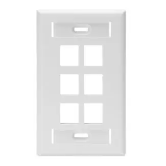 Leviton 42080-6WS QuickPort Wall Plate With ID Window, Single Gang, 6-Port, White