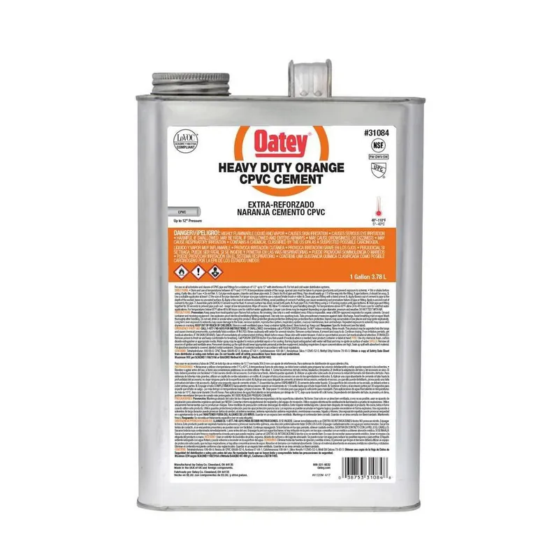 Oatey 31084 1 Gal Plastic Orange Pipe Cement