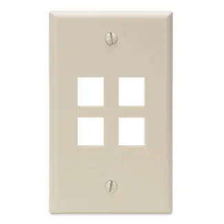 Leviton 41080-4IP QuickPort Single-Gang Wall Plate, 4-Port, Ivory