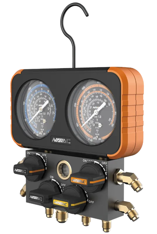 NAVAC N4A4H Manifold Gauge, 3-1/8 OD 4-Valve w/ 5' Hose (A2L Compatible)