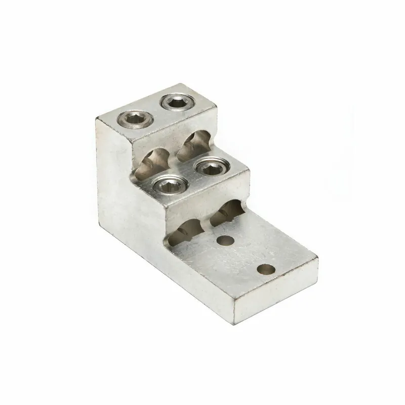 BURNDY K22A39U2 Aluminum Universal Terminal, 2 Hole, Four: 1/0 AWG (Str)-750 kcmil, 3/8 Stud, 1.38 Stud Hole Spacing, 4 Screws, Al/Cu Rated, Tin Plated