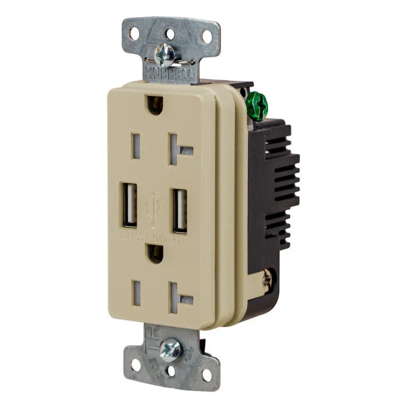 Hubbell USB20AI HUBW USB20AI RCPT DUP 20A125V 3.1A5V USB PORT A IV 3W 20A RECEPTACLE