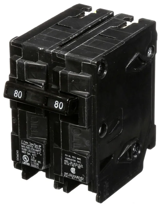 Siemens Q280 Type QP/MP Low Voltage Miniature Molded Case Circuit Breaker With INSTA-WIRE, 120/240 VAC, 80 A, 10 kA Interrupt, 2 Poles
