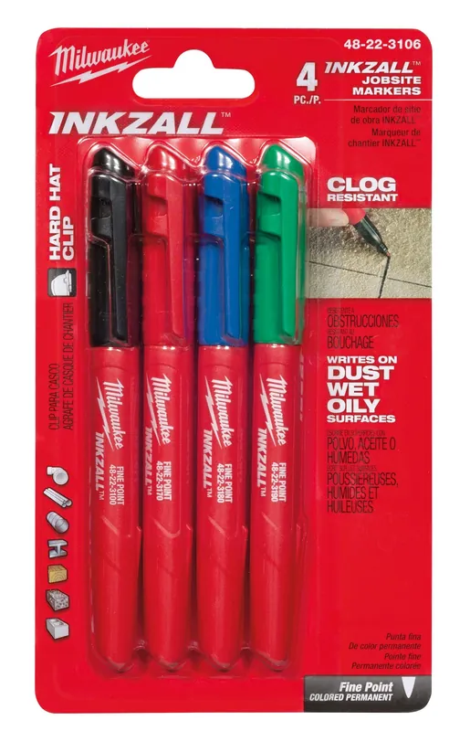 Milwaukee 48-22-3106 Inkzall Fine Point Colored Markers (4 Pack)