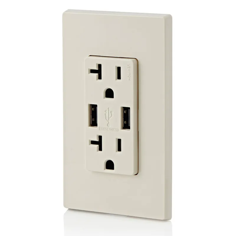 Leviton T5832-T Combination Duplex Receptacle and USB Charger 20A 125V