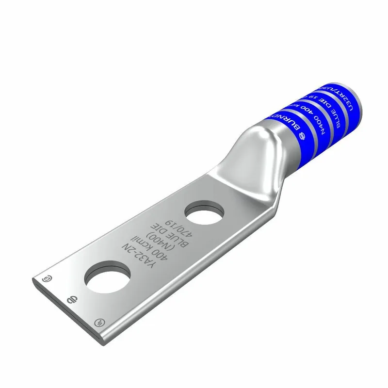 BURNDY YA322N 400 kcmil CU Two Hole 1/2 Stud Size 1-3/4 Hole Spacing Long Barrel Internal Chamfer