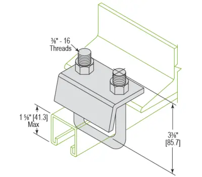 PHOENIX SUPPORT SYSTEMS BC600000EG 3/8 in. - 16 x 3-3/8 in. Electrogalvanized Steel Strut to Beam Clamp with Square U-Bolt, 1200 lb.
