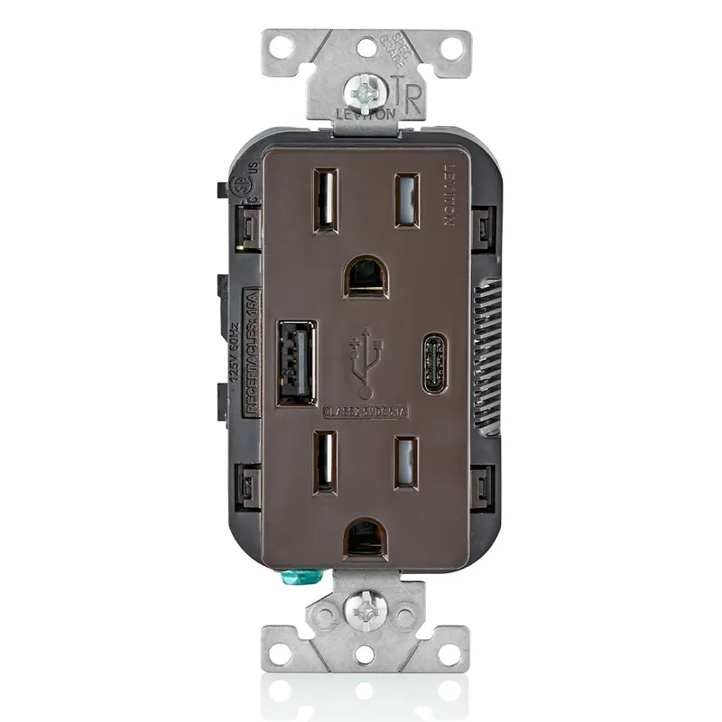 Leviton T5633-B Combination Duplex Receptacle/Outlet And USB Charger, 15 Amp, 125 Volt, NEMA 5-15R