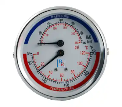Blue Ribbon Corp BRPT-04 1/4 x 2-1/2 in. 0 to 75 PSI Round Back-Mount Boiler Gauge/Tridicator