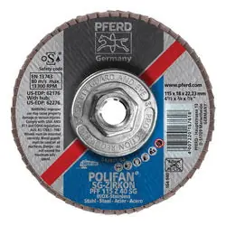 PFERD 62276 Polifan Performance Line SG Z Threaded Coated Abrasive Flap Disc 4-1/2 in Dia 40 Grit