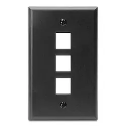 Leviton 41080-3EP QuickPort Wall Plate Standard Size 1 Gang 3 Port Black