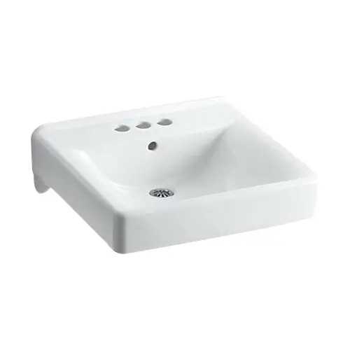 Kohler K-2054-0 Soho Vitreous China 3-Hole Single-Bowl Rectangular Wall Mount Bathroom Sink, 20 in L x 18 in W x 7 in H