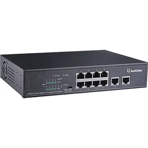 GeoVision GV-APOE0810 10-Port 10/100/1000M Unmanaged PoE Switch with 8-Port PoE