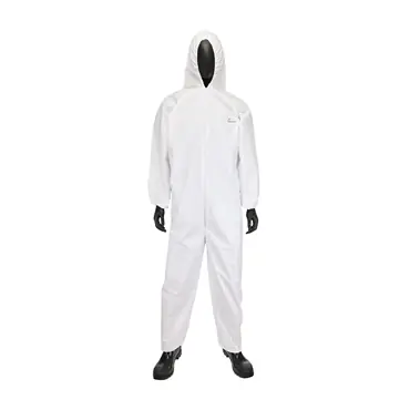 PIP 3606/L Posi-Wear BA Microporous Disposable Coveralls with Attached Hood, Elastic Wrists/Ankles, White, Large