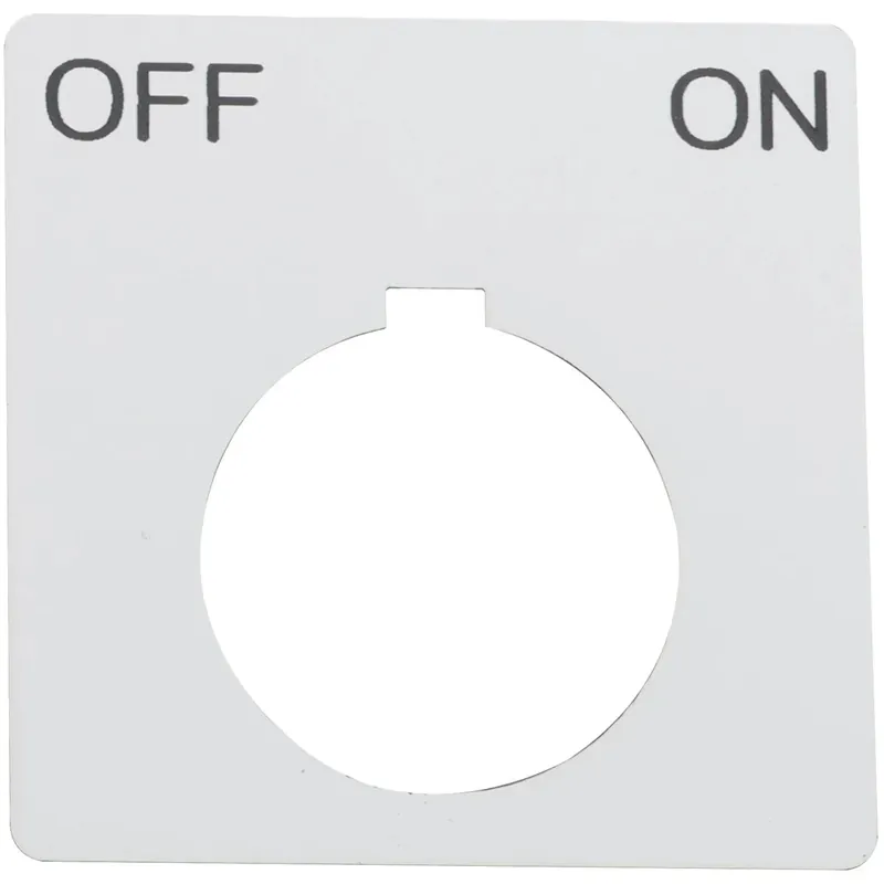 Square D 9001KN144WP Harmony 9001K, Harmony 9001SK, legend, 30mm, plastic, white with black letters, 57mm square, OFF-ON