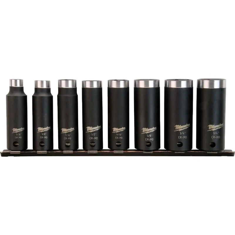 Milwaukee 49-66-7024 SHOCKWAVE Standard 3/8 In. Drive 6-Point Deep Impact Driver Set (8-Piece)