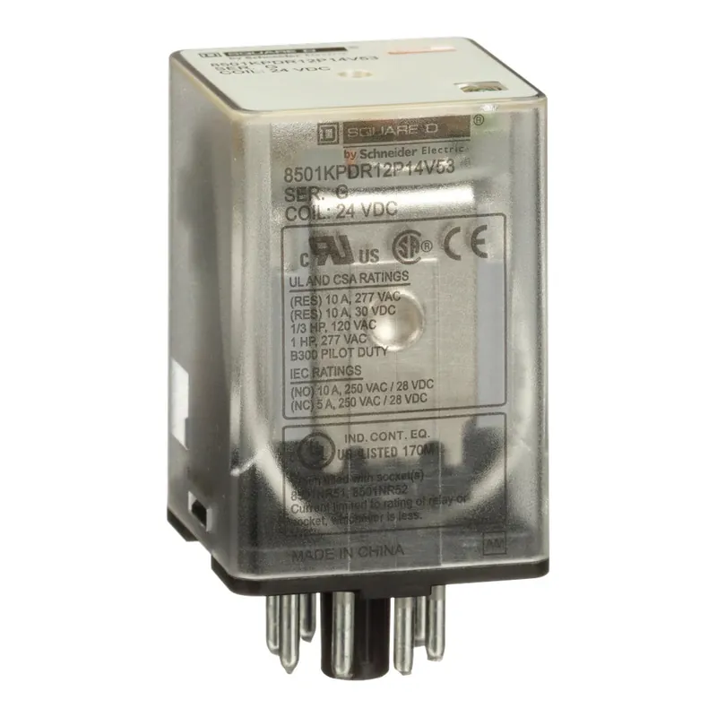 Square D 8501KPDR12P14V53 24 VDC 10 Amp DPDT Plug-In Relay with LED