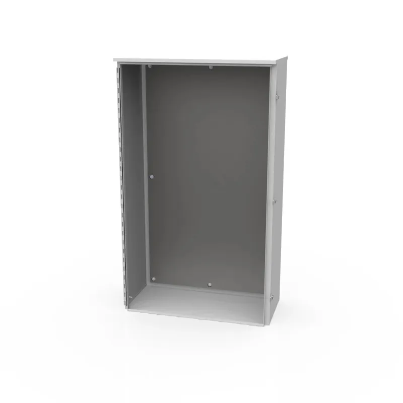 Milbank 543214-TC3R-SP1 54X14X36 Hinge Cover Type 3R UL Listed Steel No Knockouts ANSI 61 Gray Back Panel Installed Padlocking Draw Latch Back Stiffner Special Studs Mounting Emboss Holes in Back
