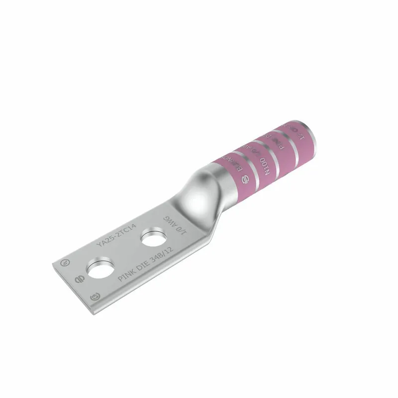 BURNDY YA252TC38 1/0 AWG CU, Two Hole, 3/8 Stud Size, 1 Hole Spacing, Long Barrel Internal Chamfer, Tin Plated