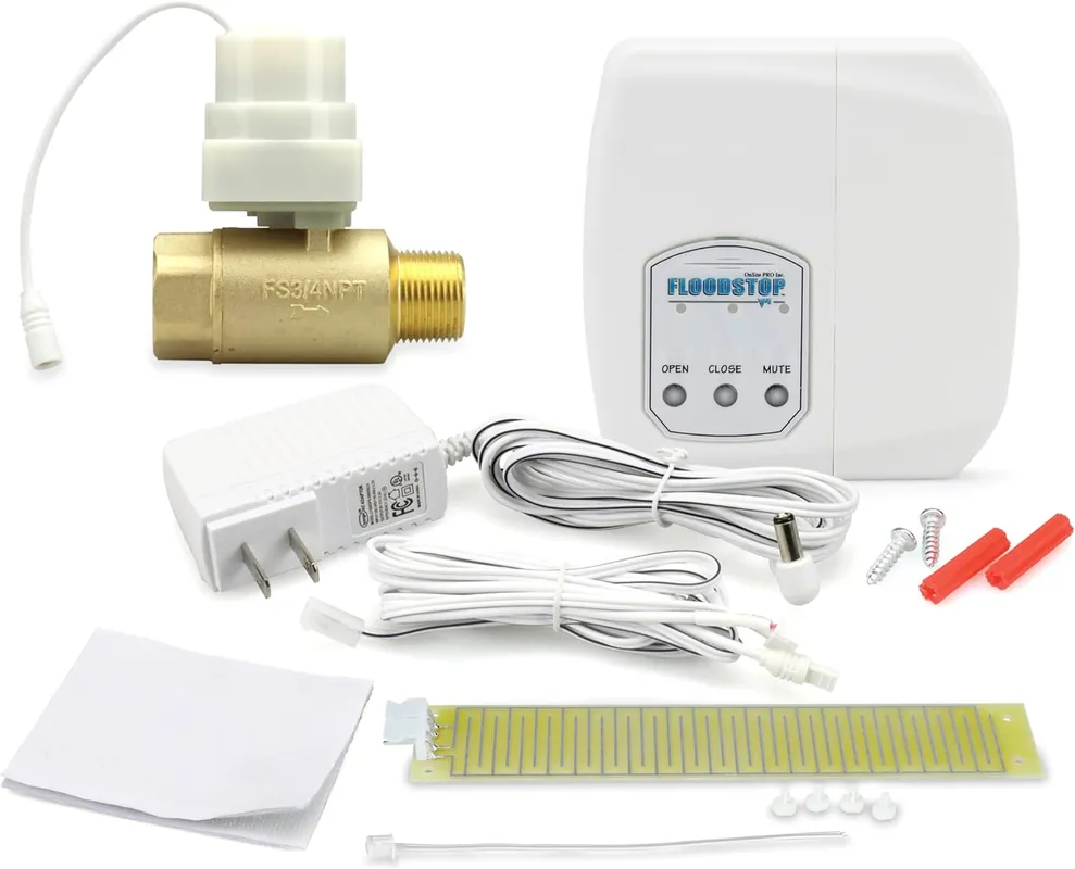 IPS 20001IPS FloodStop Water Heater Leak Detector Kit with Automatic Water Shut-Off and Visual/Audible Alarms, 3/4 NPT MIP x FIP