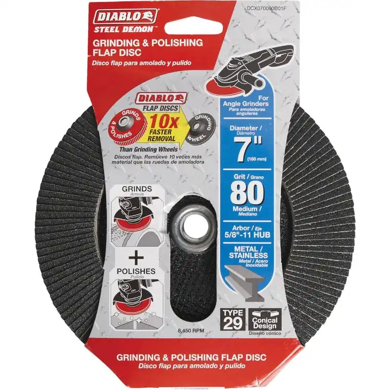 Diablo DCX070080B01F 7 In. x 5/8 In.-11 80-Grit Type 29 Steel Demon Angle Grinder Flap Disc with Hub