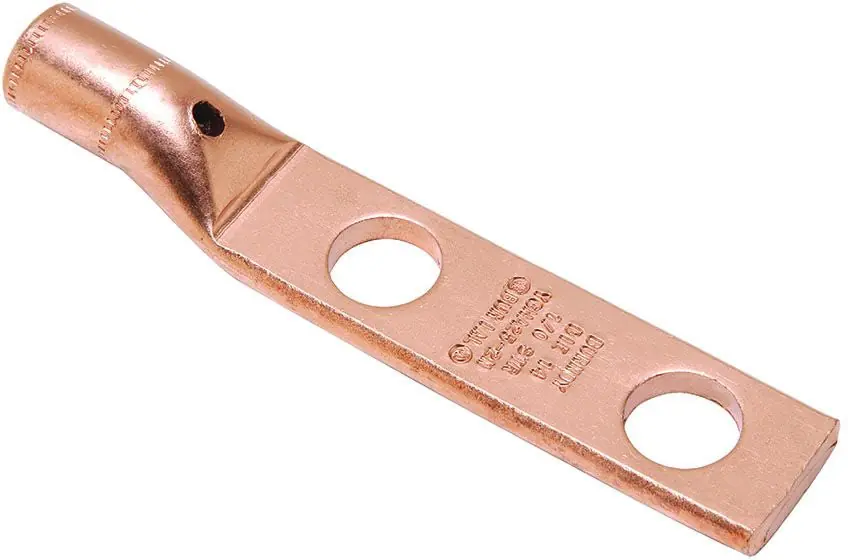 BURNDY YGHA312N Copper Compression Lug, Heavy Duty, 2 Hole with Inspection Probe Hole, 350 kcmil, 1/2 Stud, 1-3/4 Stud Hole Spacing, Short Barrel.