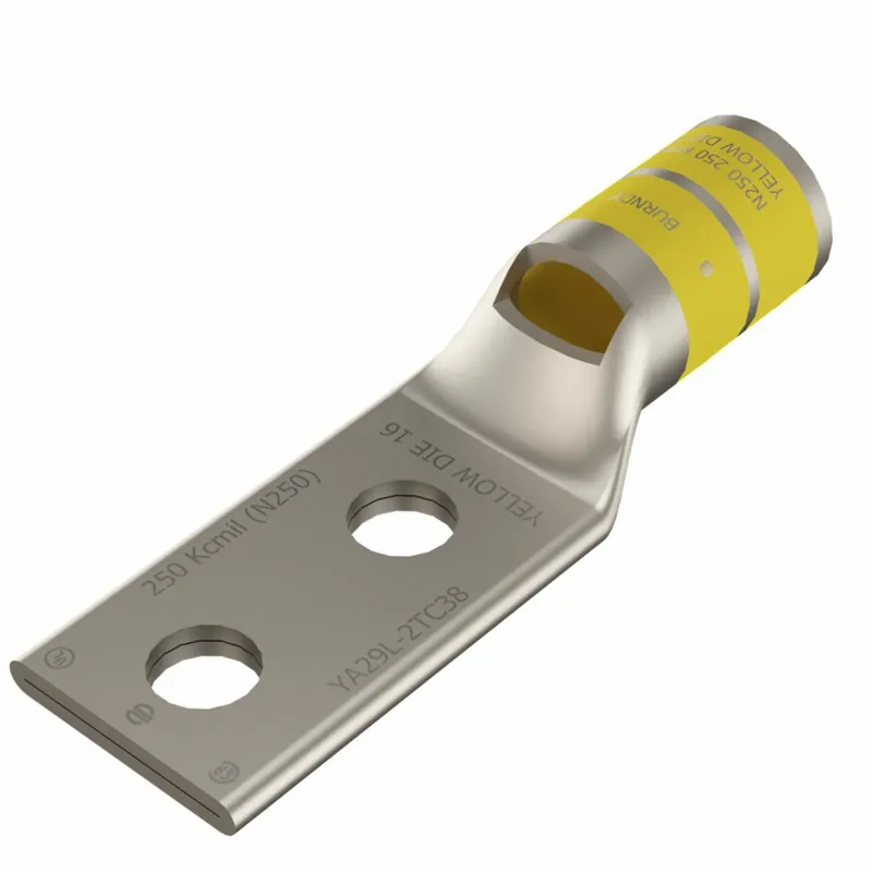 BURNDY YA29L-2TC38 250 kcmil CU, Two Hole, 3/8 Stud Size, 1 Hole Spacing, Standard Barrel, Inspection Window