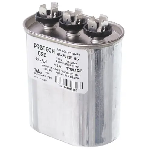 Rheem 43-25135-05 Capacitor - 45/5/370 Dual Oval