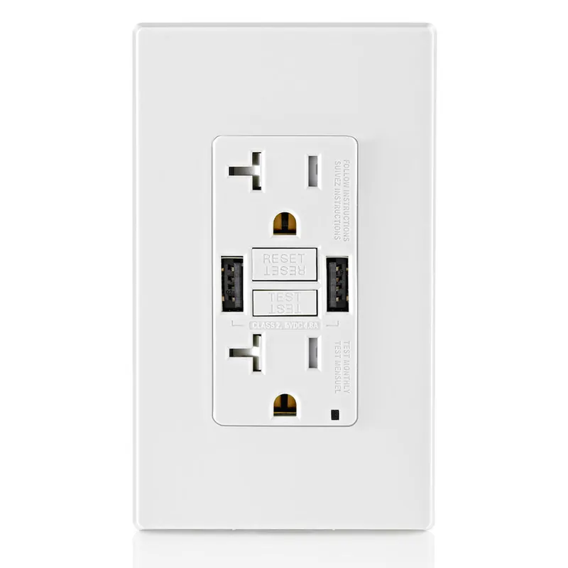 Leviton GUSB2-W GFCI Combo USB Charger