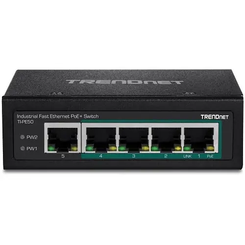 TRENDnet TI-PE50 5-Port Industrial Fast Ethernet DIN-Rail Switch, 1Gbps