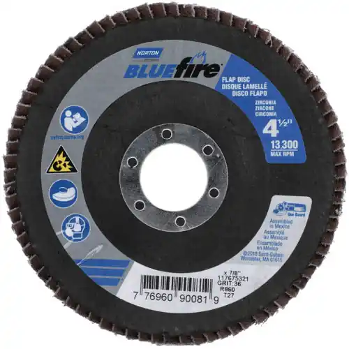 Norton Co. 77696090081 BlueFire Zirconia Alumina Extra Coarse Grit Center Mount Fiberglass Flat Flap Disc