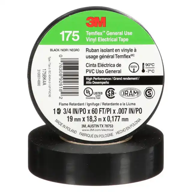 3M 7100188506 Temflex Vinyl Electrical Tape 175 3/4 in x 60 ft 100 Rolls per Case