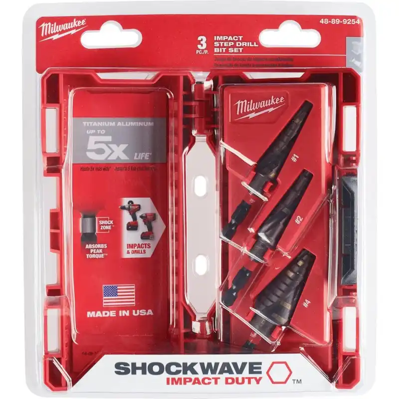 Milwaukee 48-89-9254 SHOCKWAVE Impact Duty 3-Piece Titanium Step Drill Bit Set #1 #2 #4
