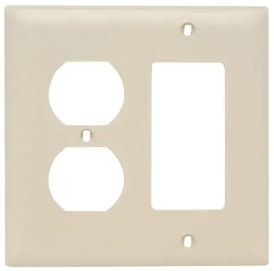 True Value TP826ICC12 Wall Plate, 2-Gang, Decorator & Duplex, Ivory Nylon