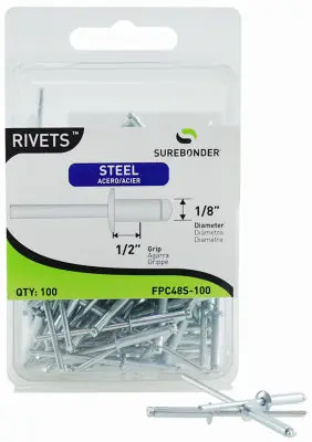 TRUE VALUE FPC48S-100 FPC 1/8 Diameter Long Steel Rivet Grip Range: .376 - .5
